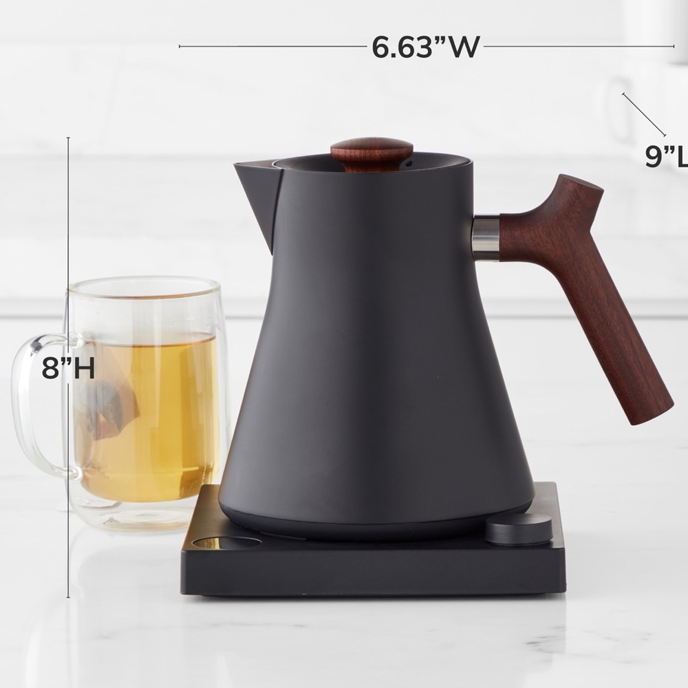 Fellow Sleek Black Electric Kettle with Wooden Handle